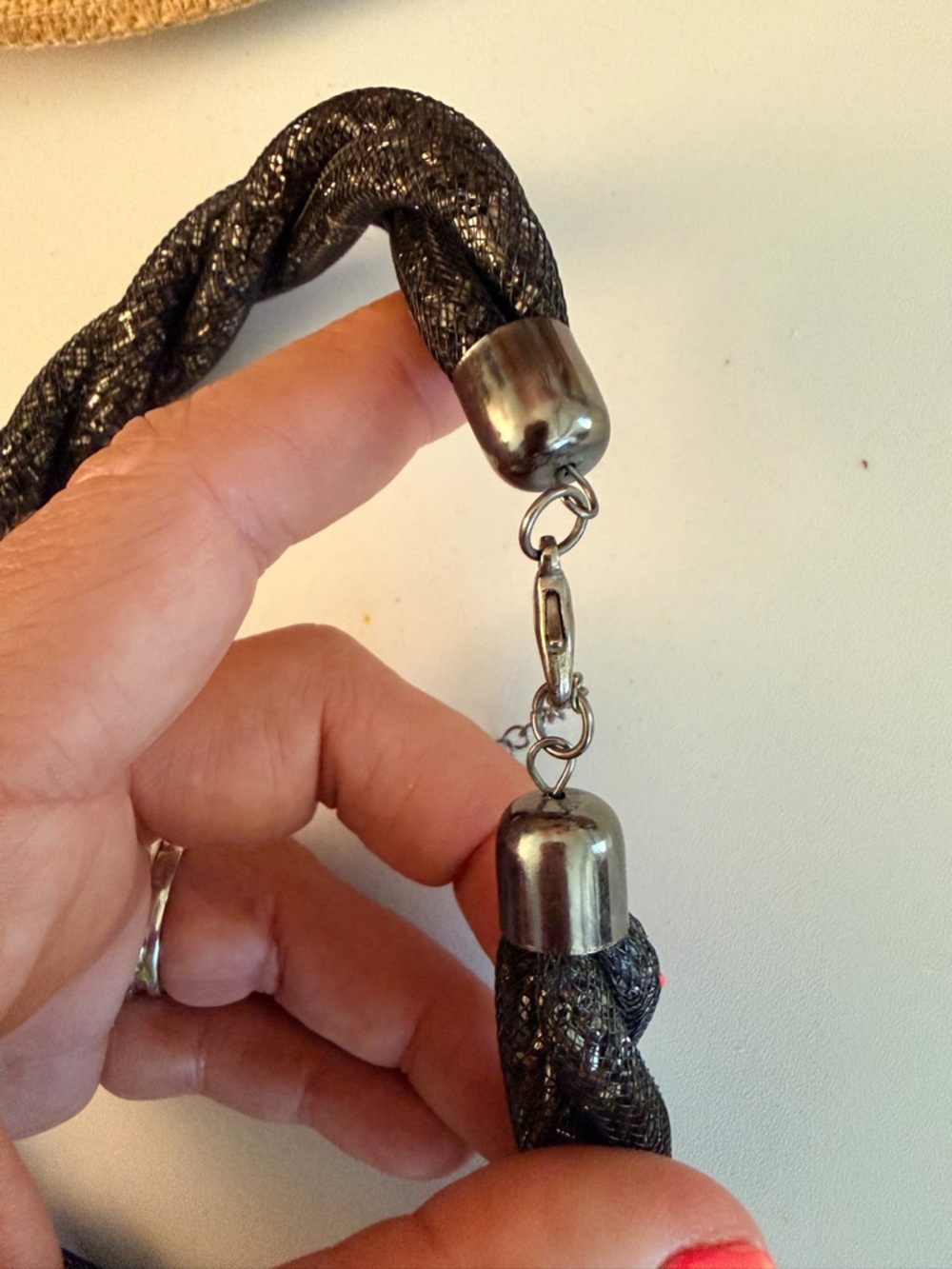 Vintage 1960s  Black Rope multi glitter color Necklace 19 inch Costume Jewelry - Picture 4 of 9